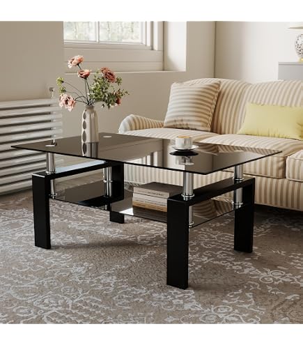 Amazon.com: SMARTIK Modern Glass Coffee Table, 2-Tier Black